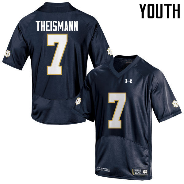Youth #7 Joe Theismann Notre Dame Fighting Irish College Football Jerseys-Navy Blue - Click Image to Close